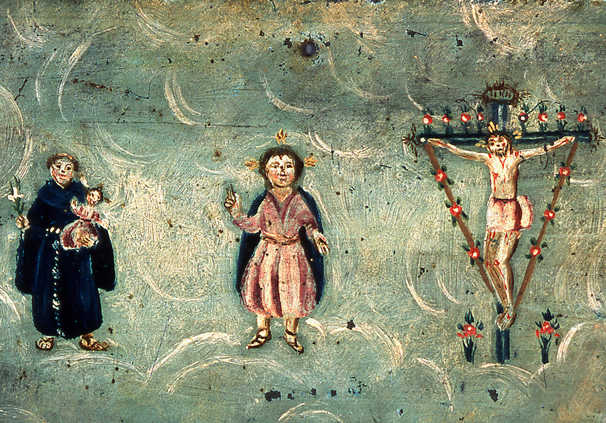 Retablo a San Antonio de Padua, al Niño Jesús y al Cristo del Llanito | Salas de Arte Virreinal y Siglo XIX | Museo Amparo, Puebla