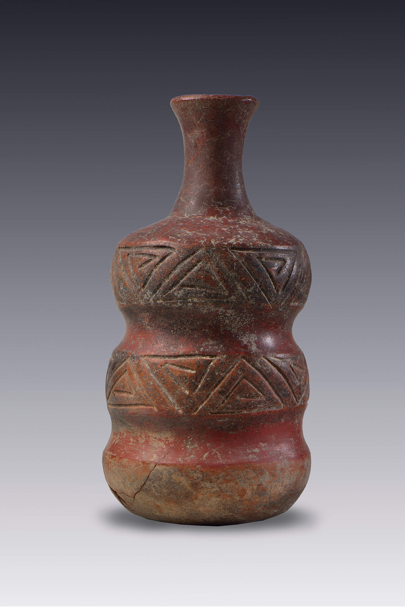 Botellón de triple cuerpo globular | El México antiguo. Salas de Arte Prehispánico | Museo Amparo, Puebla