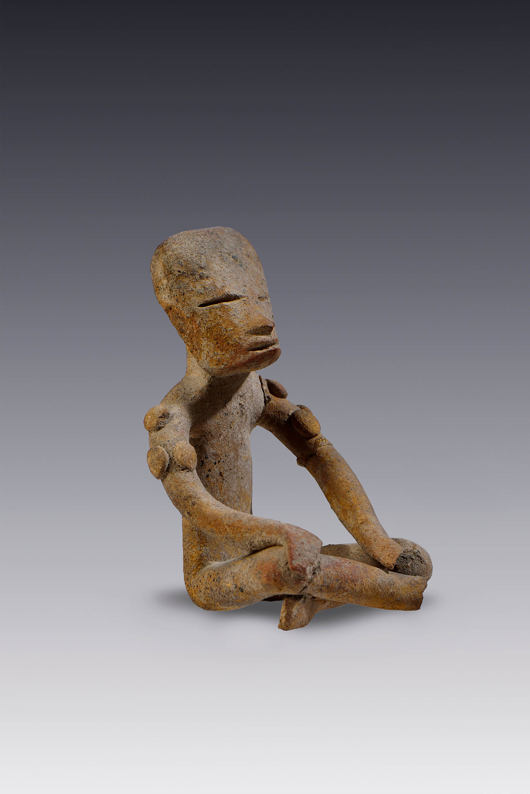 Personaje sentado con escarificación en los hombros | El México antiguo. Salas de Arte Prehispánico | Museo Amparo, Puebla