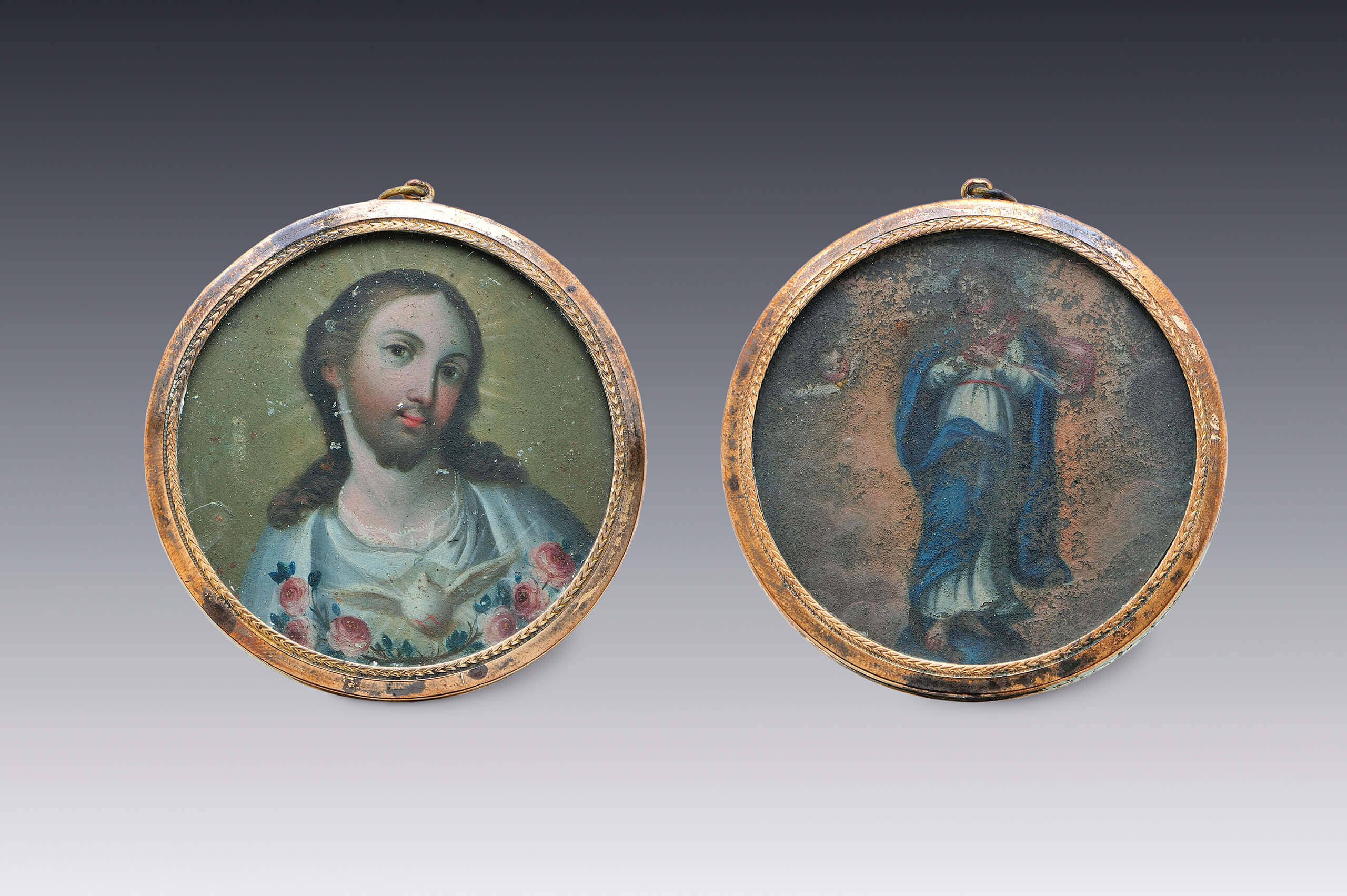Medallón-relicario (Jesucristo e Inmaculada) | Por mano de ángeles cincelado | Museo Amparo, Puebla