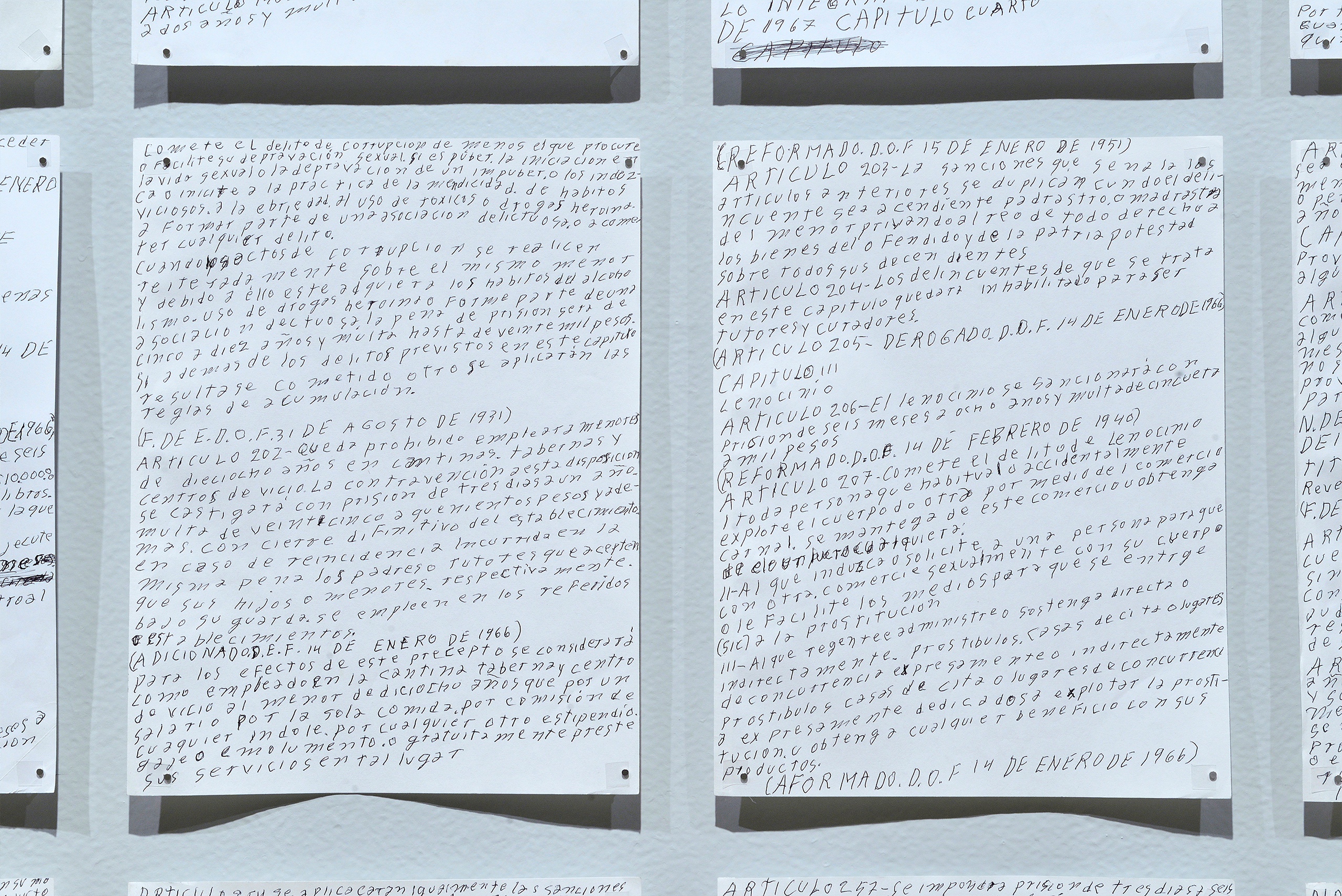 Transcripción a mano del Código Penal del Distrito Federal del año 1967 | Tercerunquinto. Obra inconclusa | Museo Amparo, Puebla
