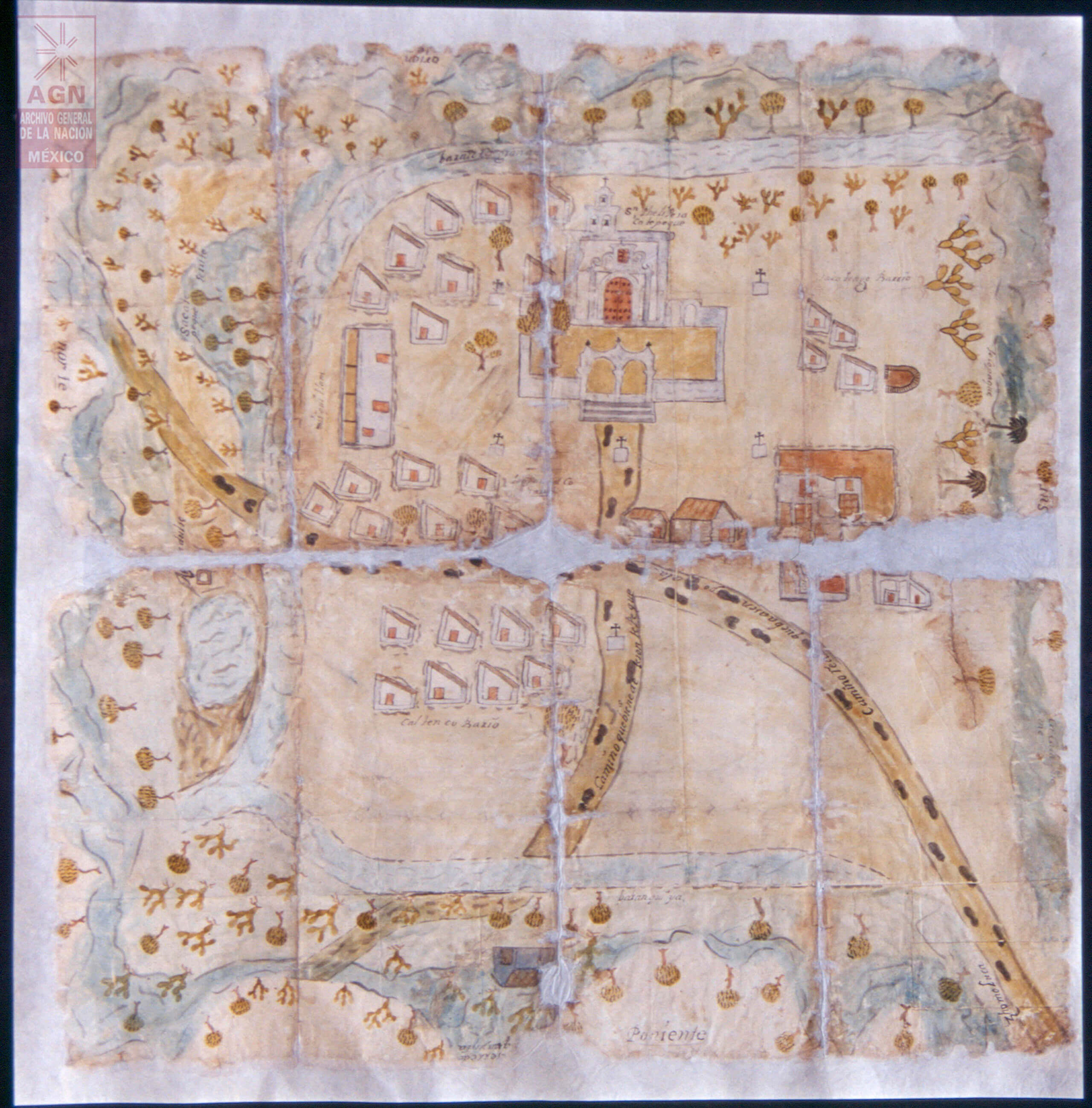 Mapa de San Felipe Sacatepeque, Axapusco, Estado de México | In Tlilli in Tlapalli. Imágenes de la nueva tierra: identidad indígena después de la conquista | Museo Amparo, Puebla