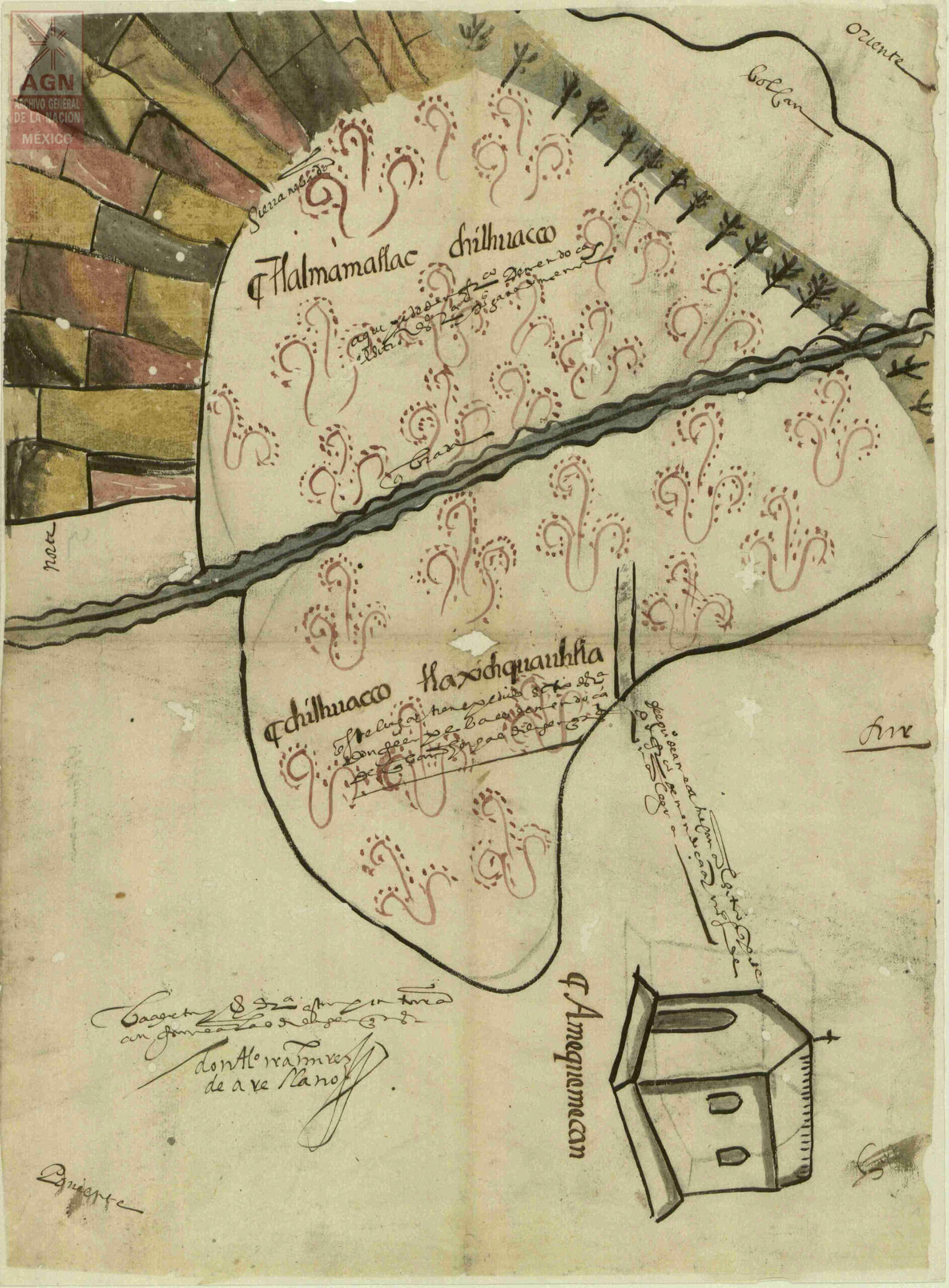 Mapa de Amequemecan, Chalco, Estado de México | In Tlilli in Tlapalli. Imágenes de la nueva tierra: identidad indígena después de la conquista | Museo Amparo, Puebla