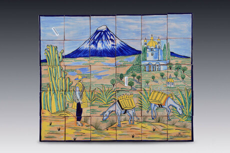 Panel con paisaje costumbrista de Cholula