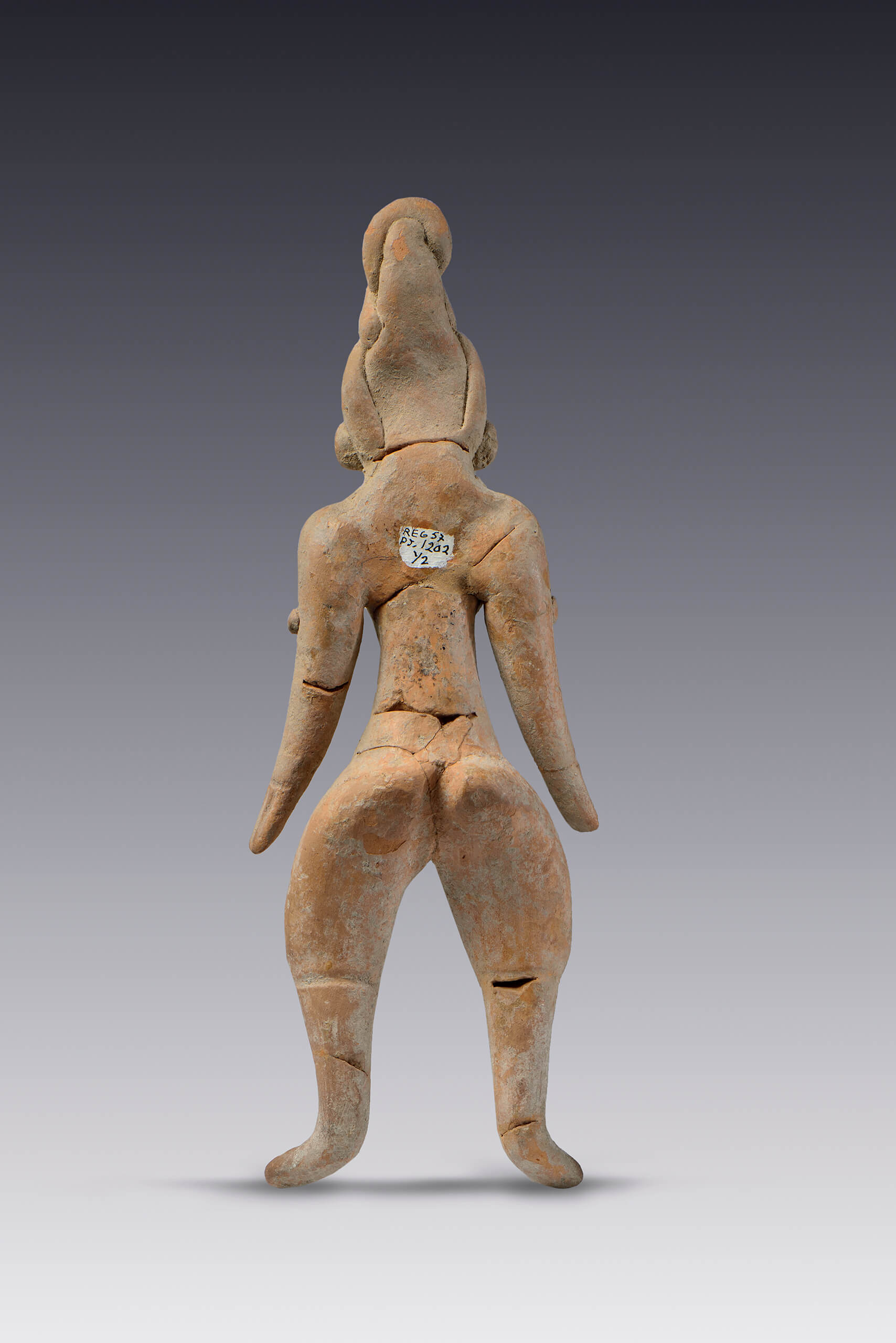 Figurillas de mujeres de muslos grandes con escarificaciones y un chongo grande torcido en la cabeza | El México antiguo. Salas de Arte Prehispánico | Museo Amparo, Puebla