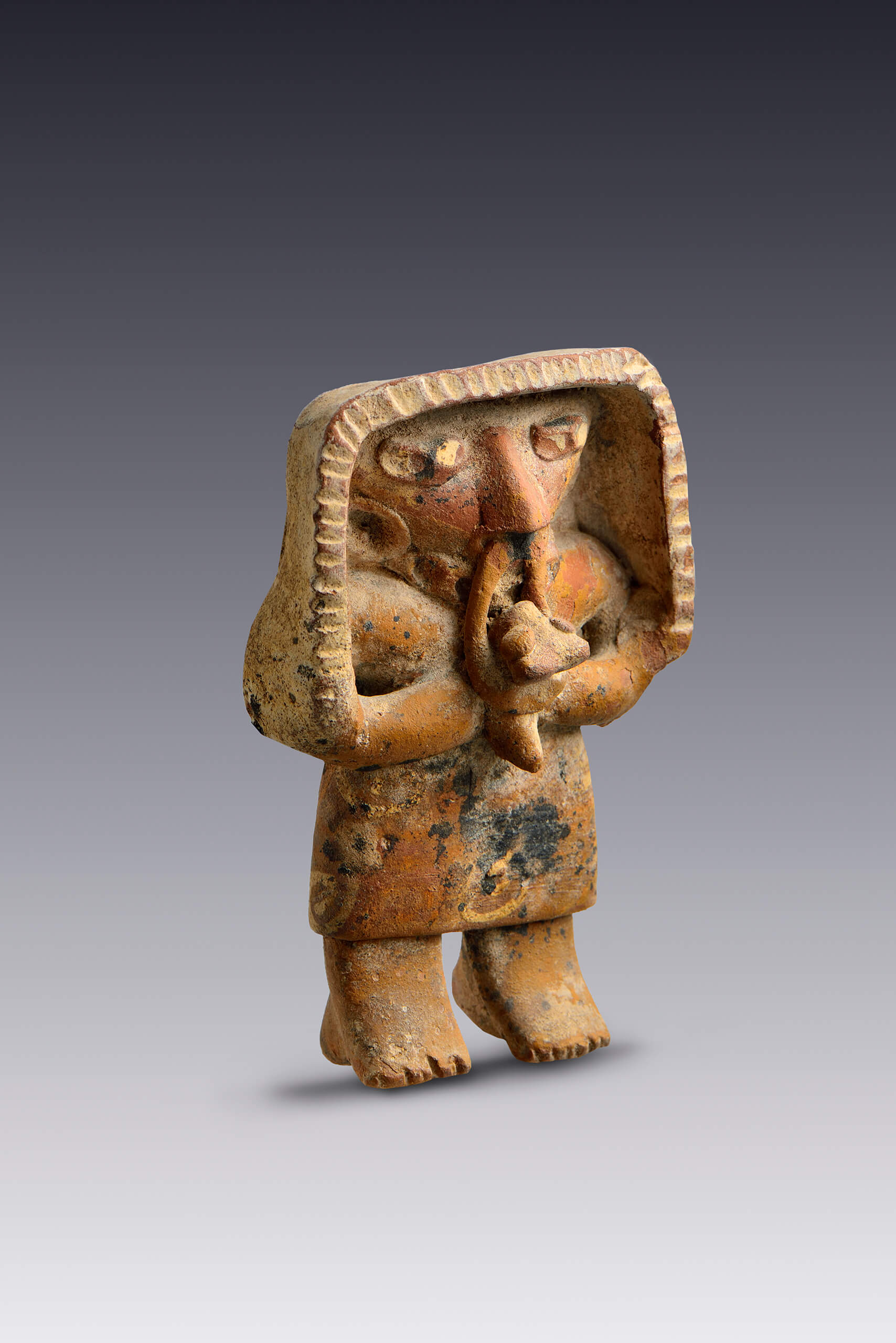 Mujer con velo abrazando un perrito | El México antiguo. Salas de Arte Prehispánico | Museo Amparo, Puebla