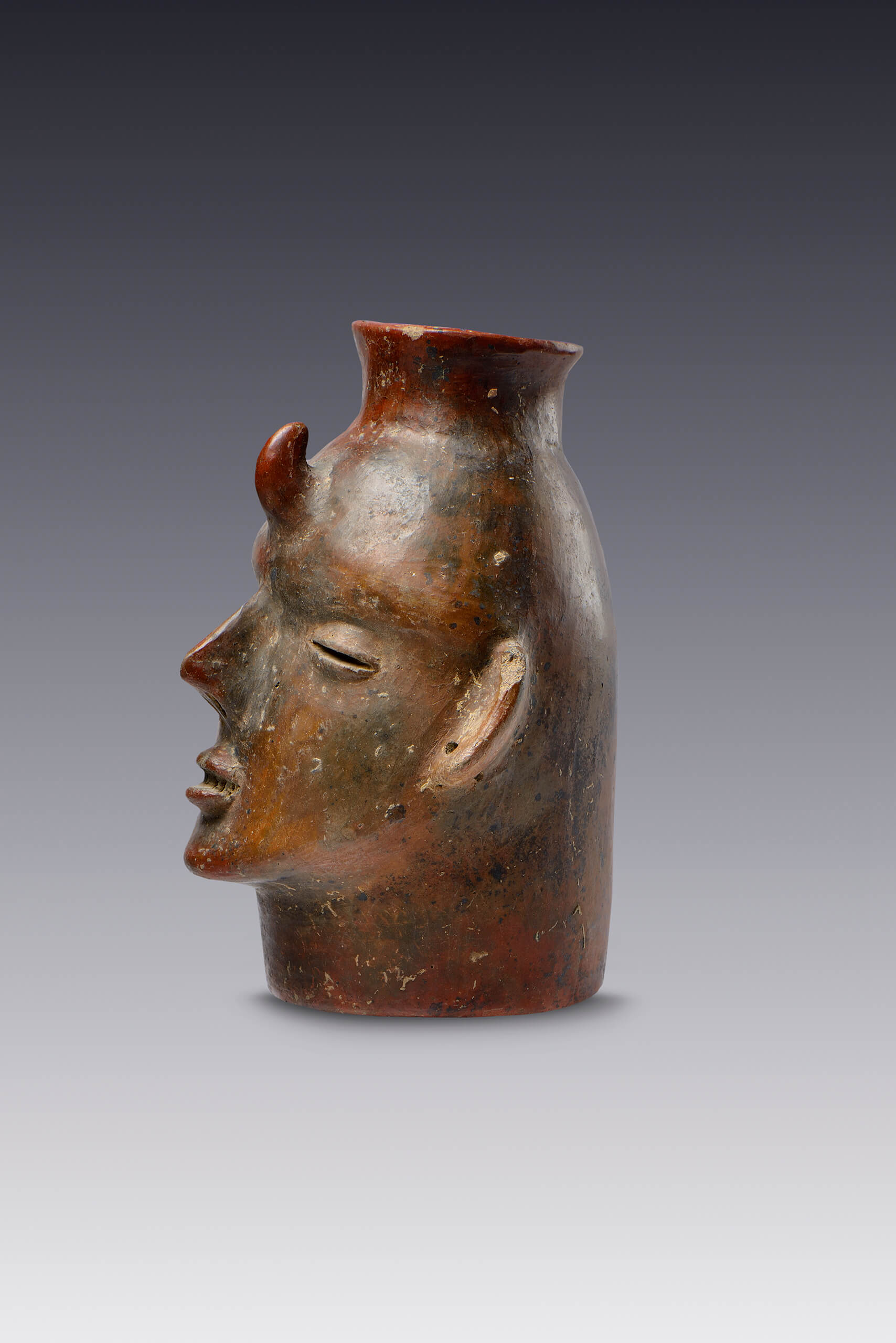 Cabeza humana corniforme | El México antiguo. Salas de Arte Prehispánico | Museo Amparo, Puebla