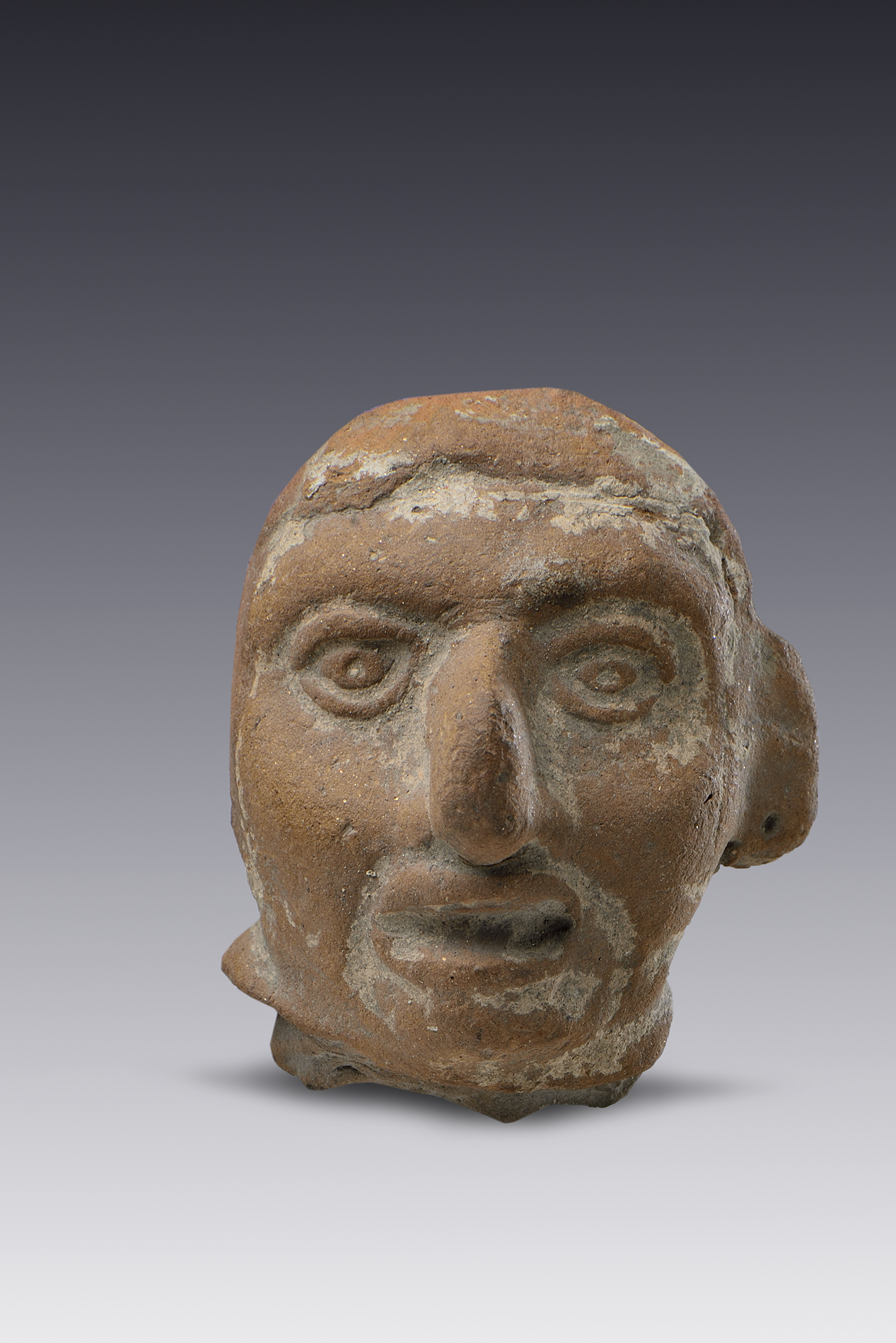 Cabeza de figurilla con ojos remarcados | El México antiguo. Salas de Arte Prehispánico | Museo Amparo, Puebla