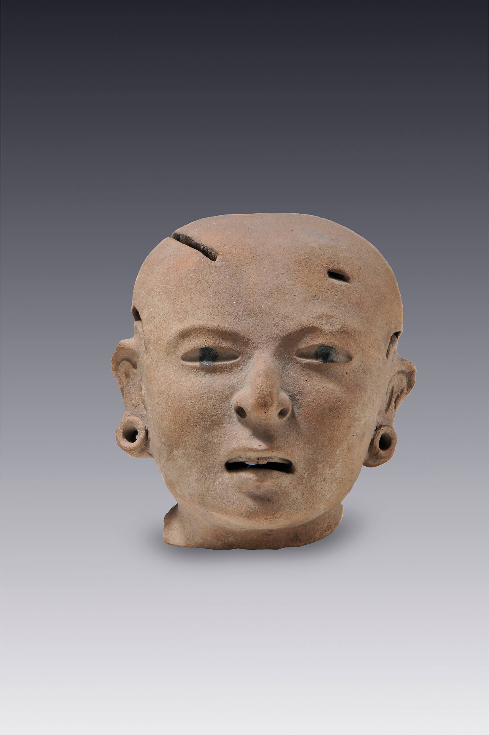 Rostro humano con dientes aserrados y grandes pupilas (fragmento) | El México antiguo. Salas de Arte Prehispánico | Museo Amparo, Puebla