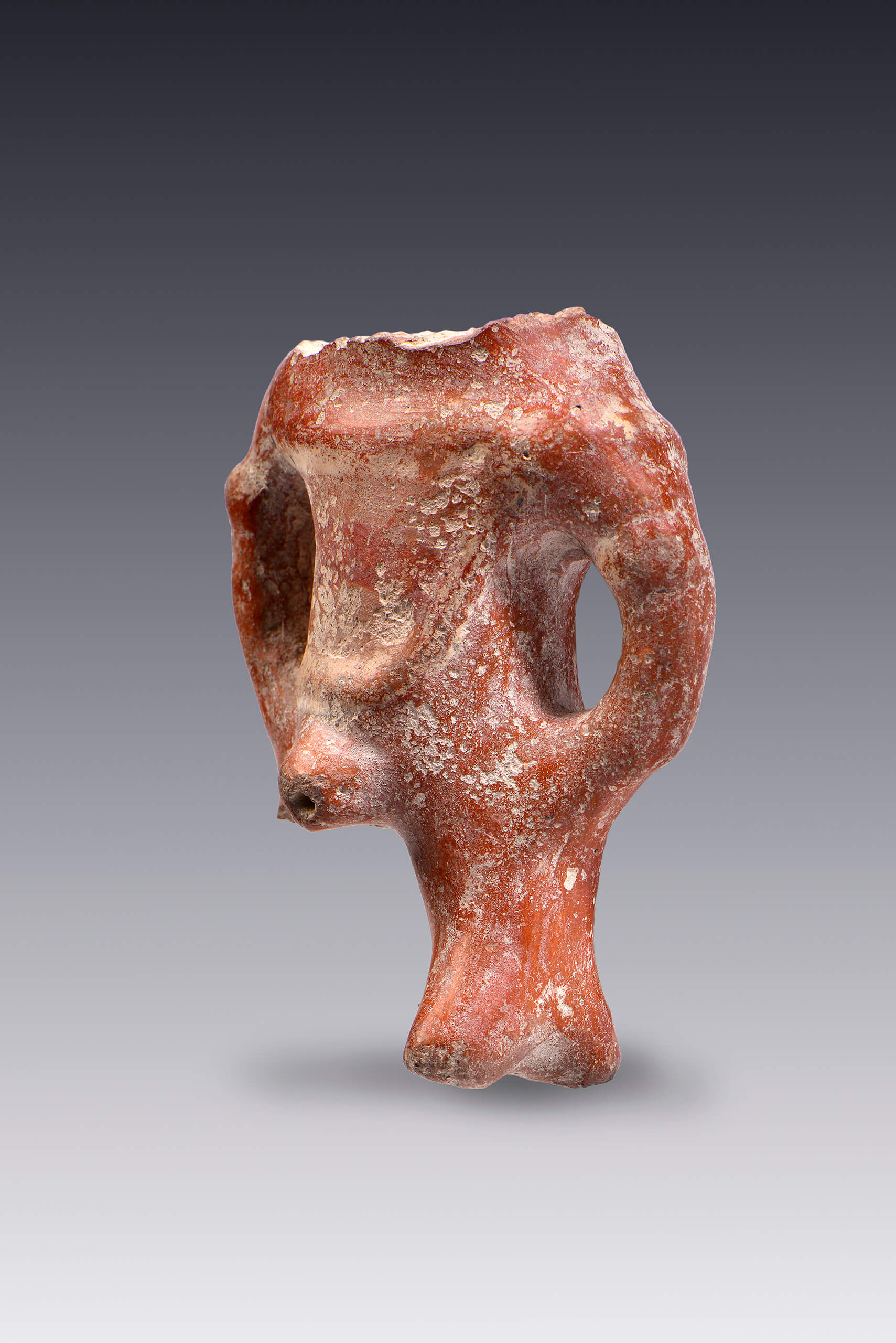 Fragmento de figurilla de hombre desnudo con sexo marcado y banda frontal en el pecho | El M&eacute;xico antiguo. Salas de Arte Prehisp&aacute;nico | Museo Amparo, Puebla