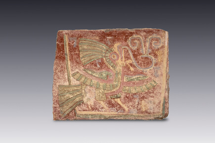 Quetzal con vírgula de canto, fragmento de pintura mural