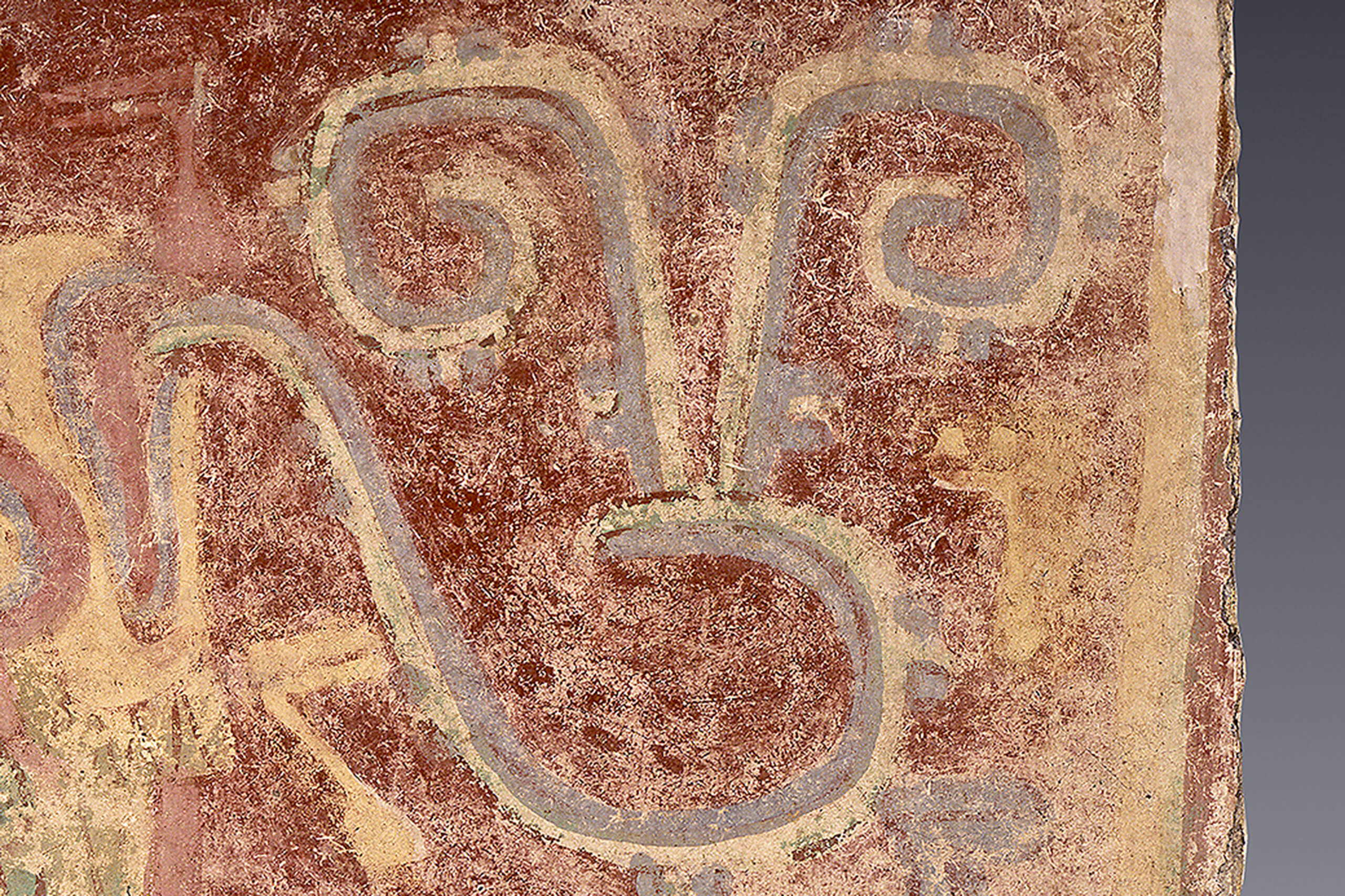 Quetzal con vírgula de canto, fragmento de pintura mural | El México antiguo. Salas de Arte Prehispánico | Museo Amparo, Puebla