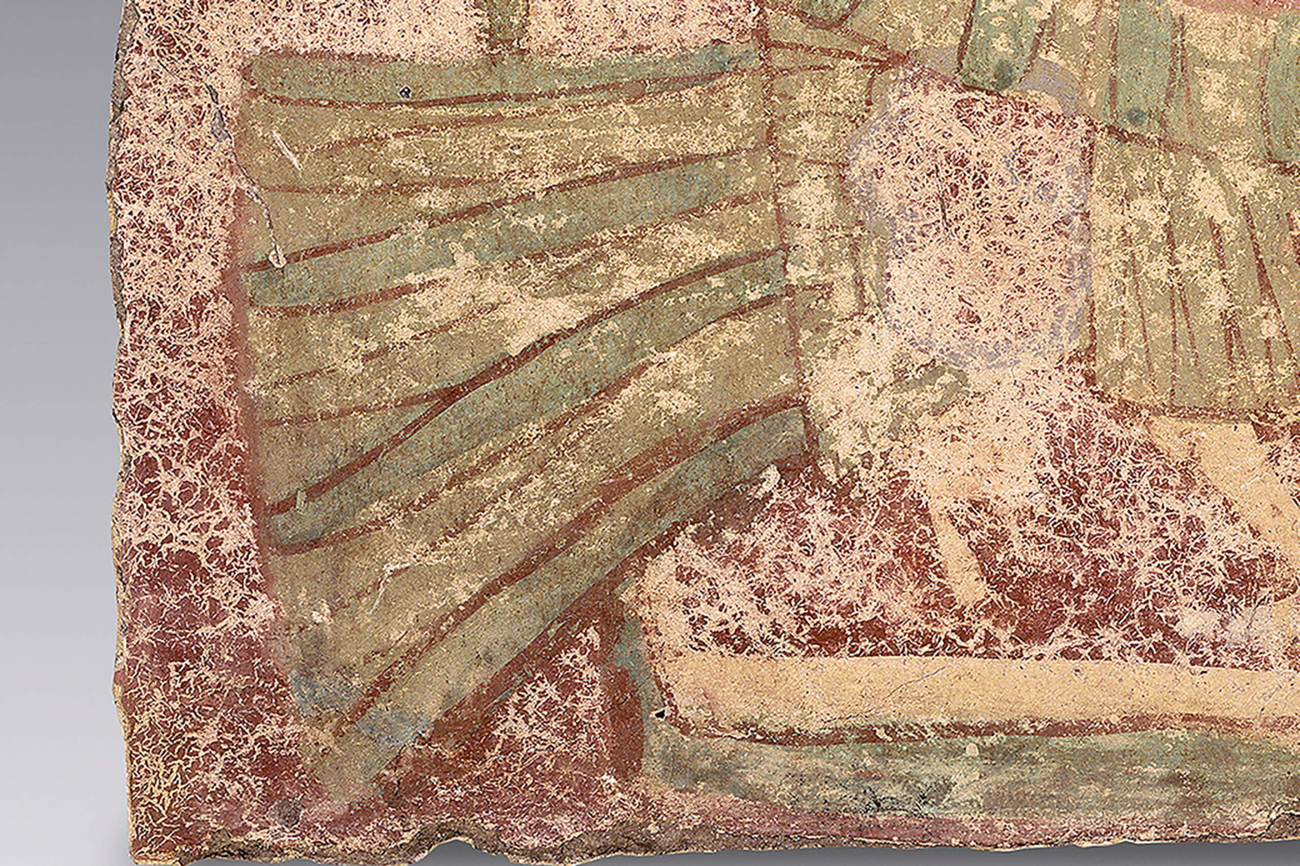 Quetzal con vírgula de canto, fragmento de pintura mural | El México antiguo. Salas de Arte Prehispánico | Museo Amparo, Puebla