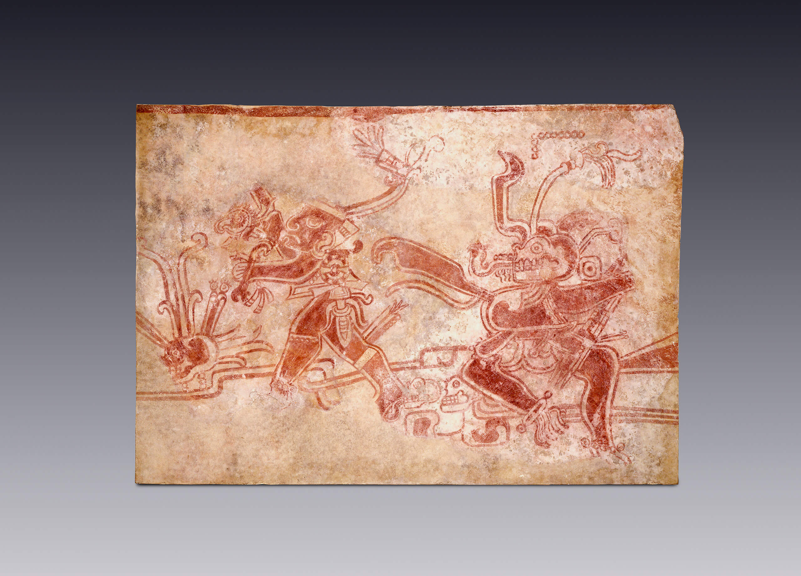 Fragmento de pintura mural con escena alusiva a la muerte y el sacrificio | El México antiguo. Salas de Arte Prehispánico | Museo Amparo, Puebla