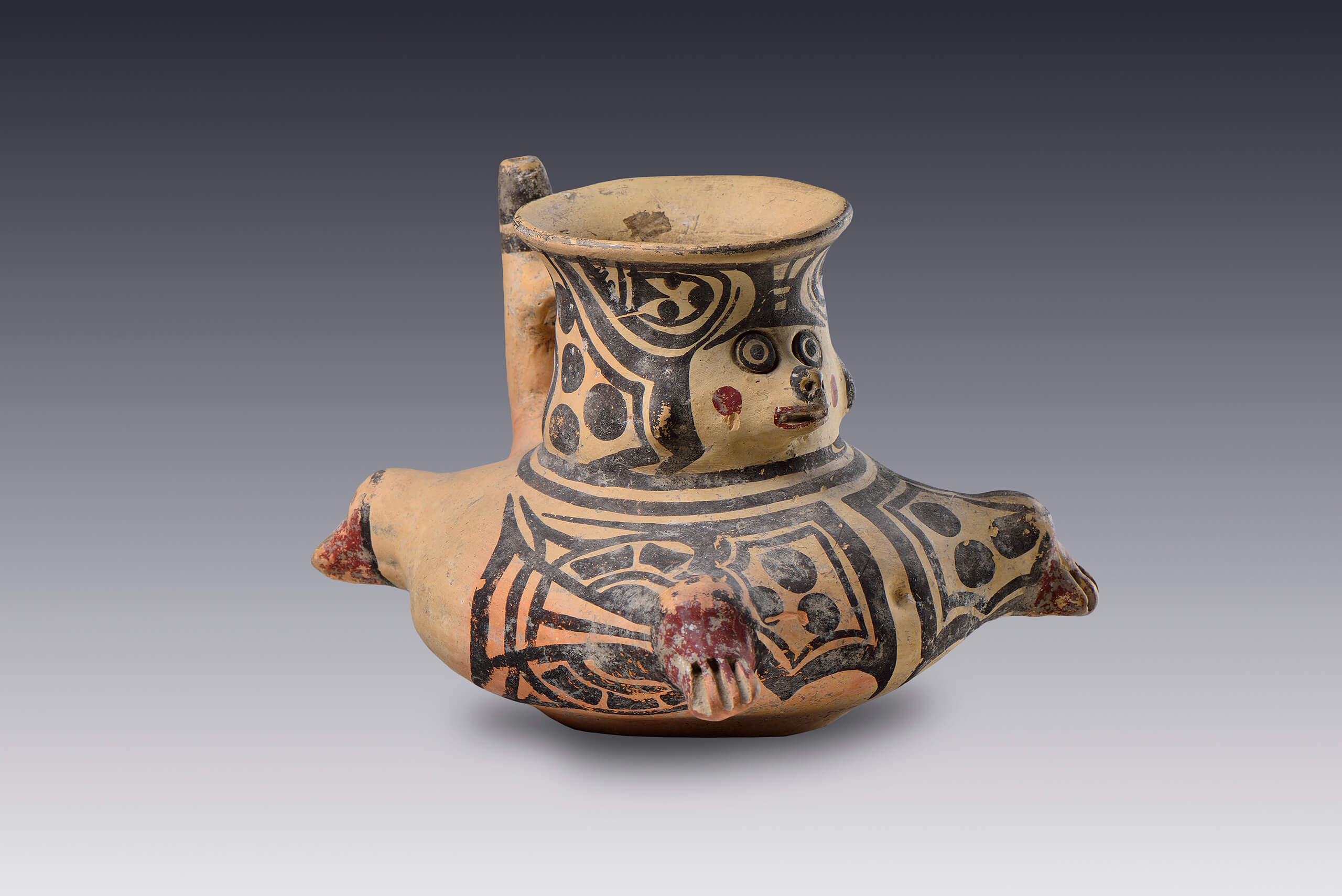 Olla globular con asa, vertedera y efigie | El México antiguo. Salas de Arte Prehispánico | Museo Amparo, Puebla