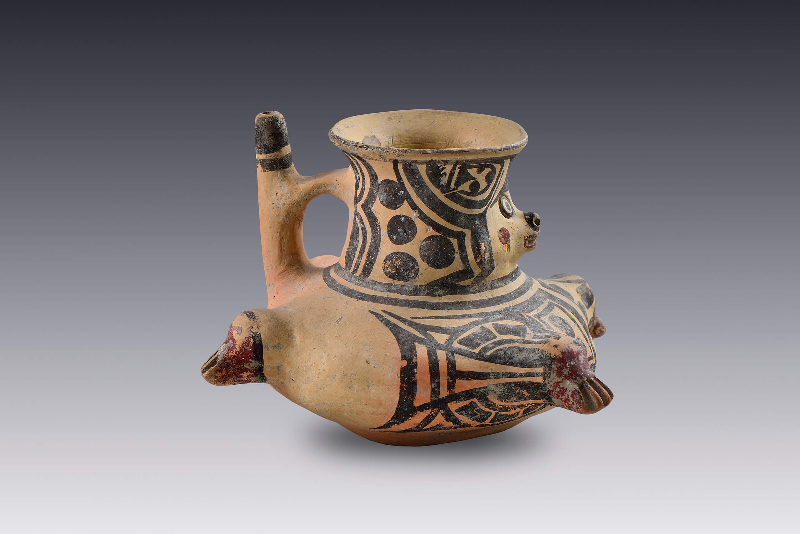 globular con asa, vertedera y efigie | México antiguo. Salas de Arte Prehispánico