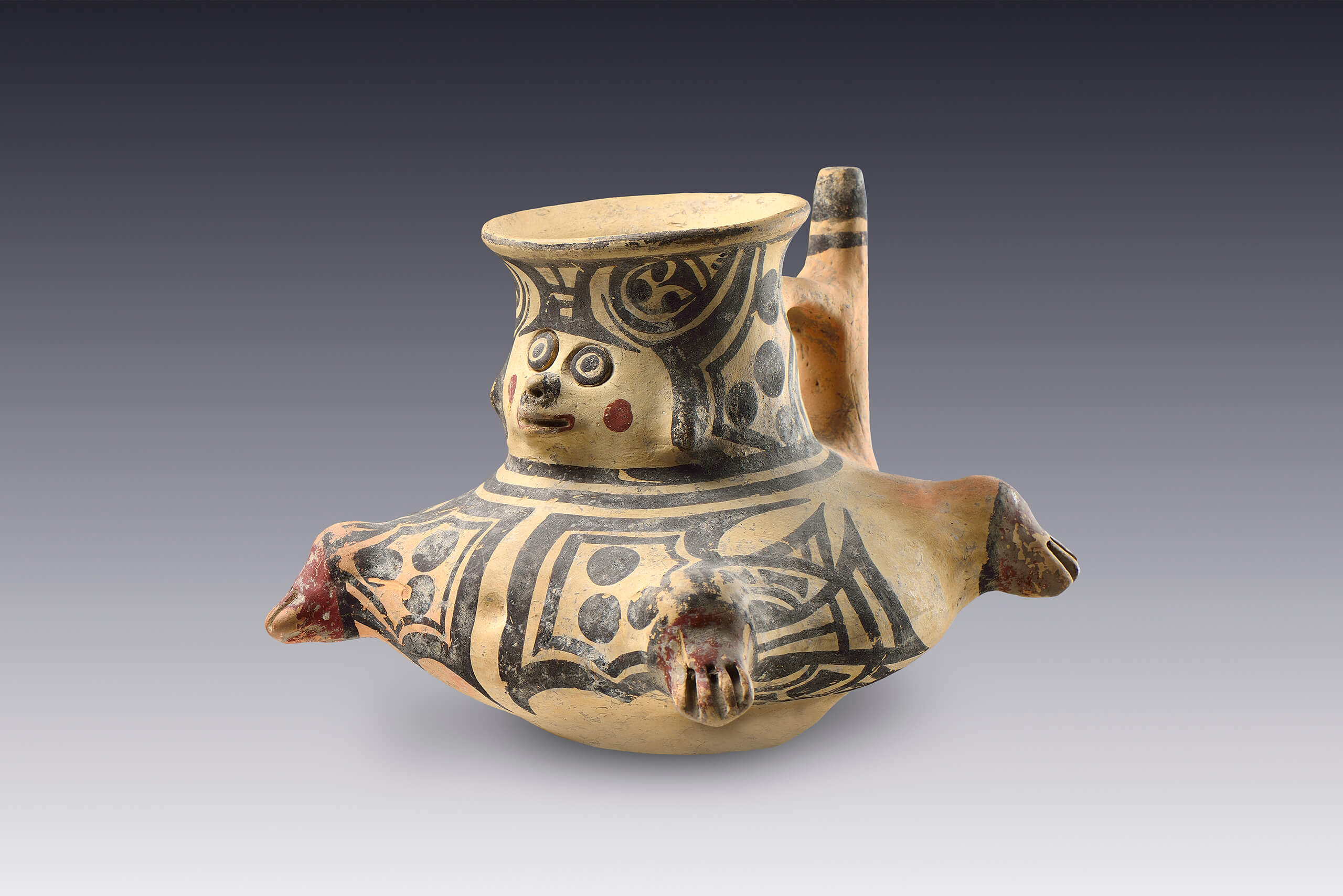 Olla globular con asa, vertedera y efigie | El México antiguo. Salas de Arte Prehispánico | Museo Amparo, Puebla