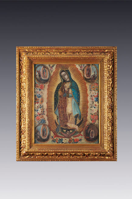 Virgen de Guadalupe con las cuatro apariciones